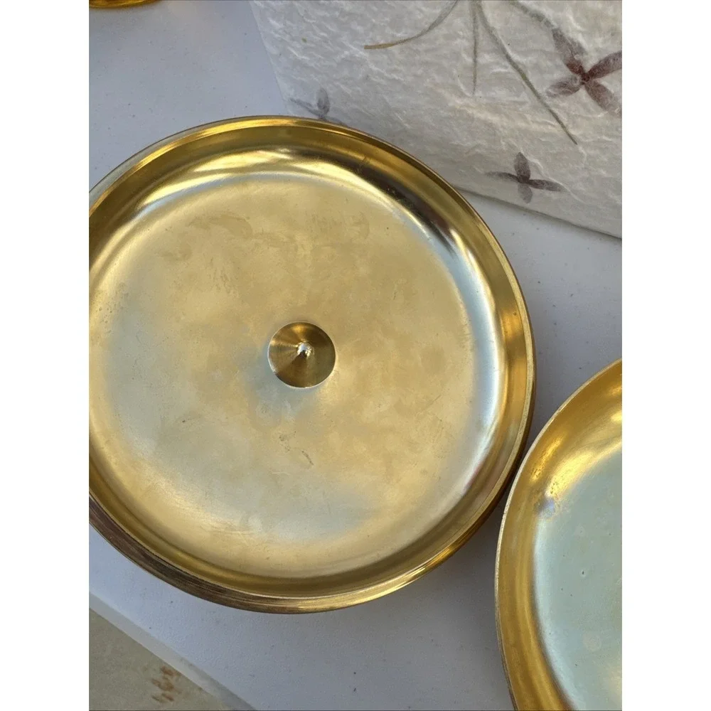 VTG Vanity Dresser Powder Jar Round Brass‎ Trinket Ring Dish 6